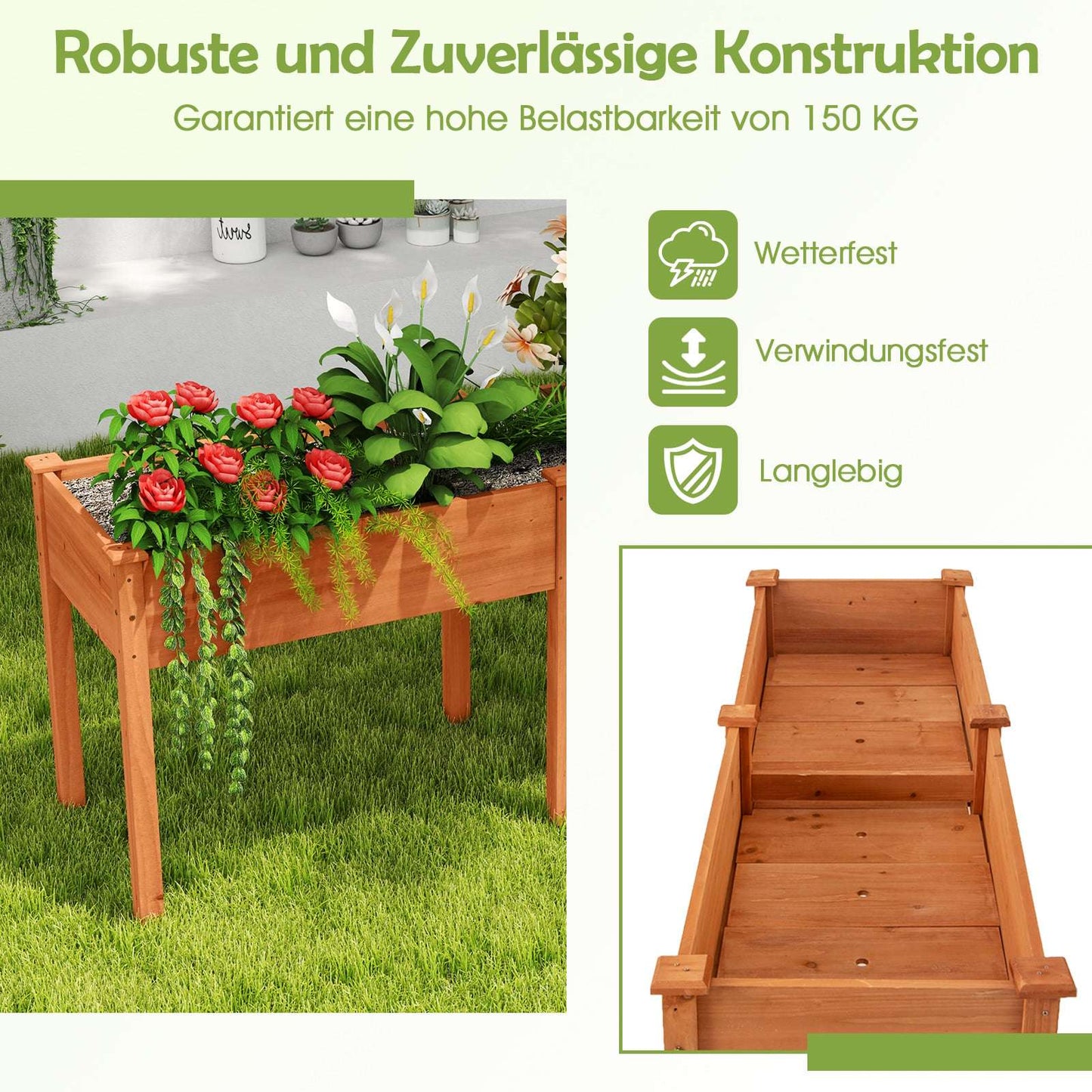 Outdoor Raised Garden Bed with Legs, 185x58x77 cm Wood