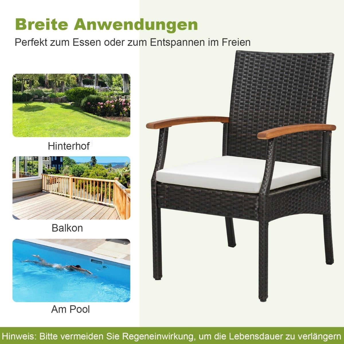 Outdoor Rattan Chairs Set of 2 with Cushions, Metal Frame