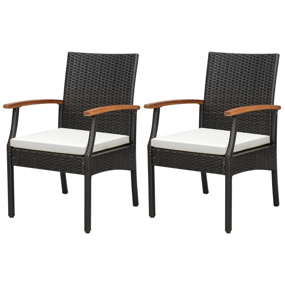 Outdoor Rattan Chairs Set of 2 with Cushions, Metal Frame