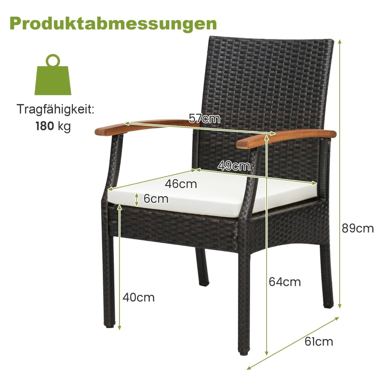 Outdoor Rattan Chairs Set of 2 with Cushions, Metal Frame