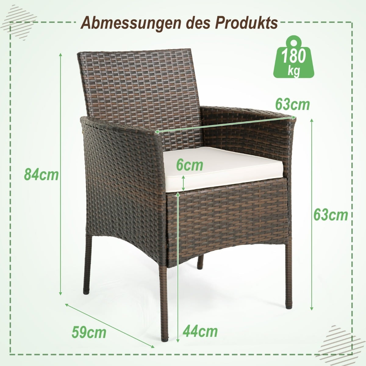 Outdoor Rattan Chairs Set of 4 with Cushions, 63x59x84 cm