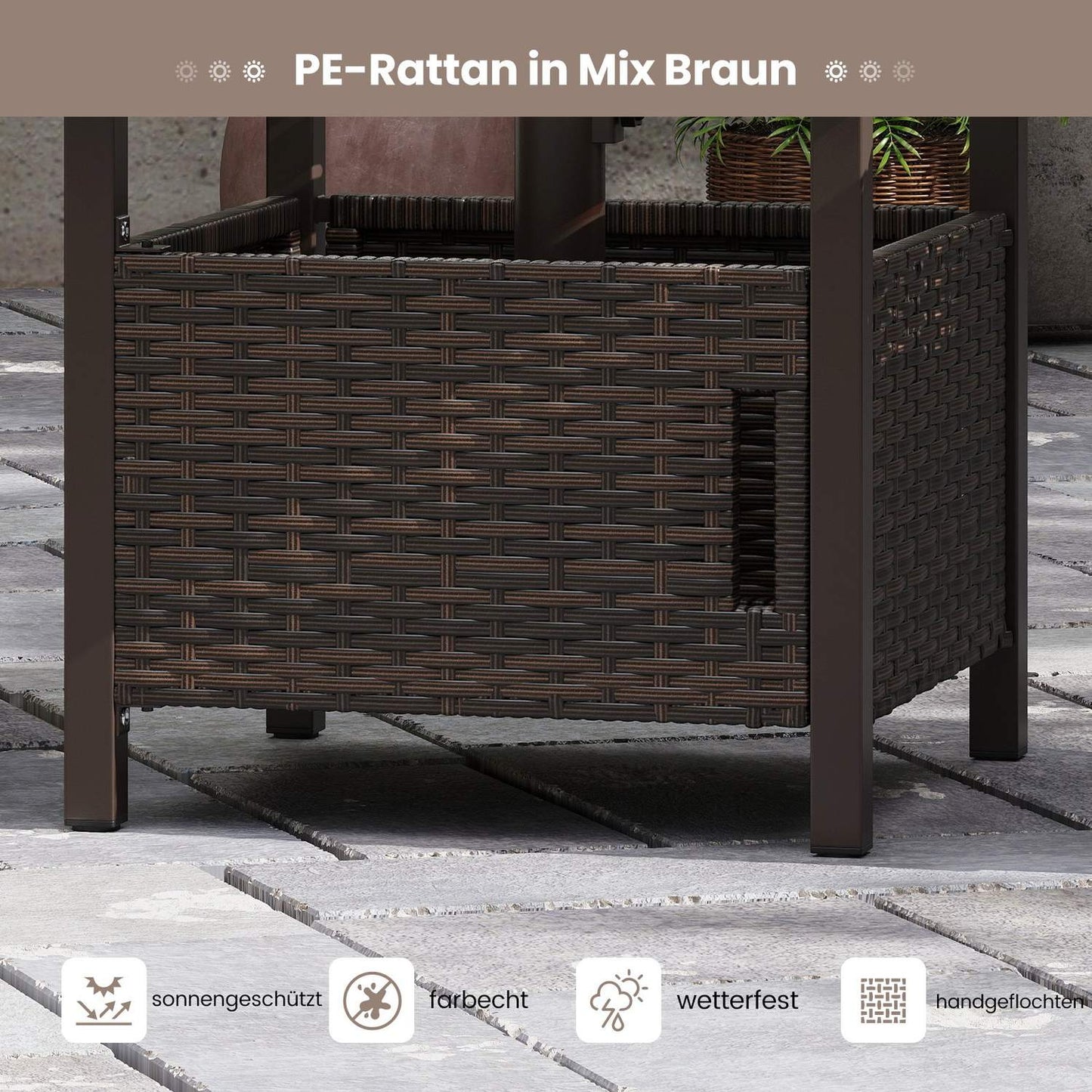 Outdoor Rattan Side Table with Umbrella Hole, Weatherproof