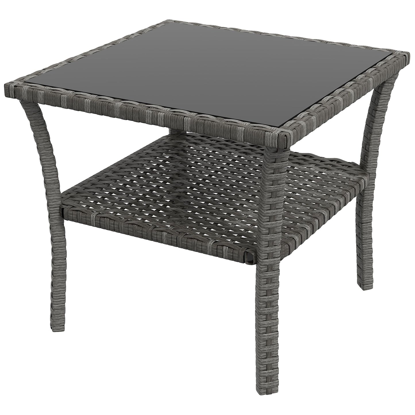 Outdoor Rattan Table, 50x50x45cm, Glass Top, Weatherproof
