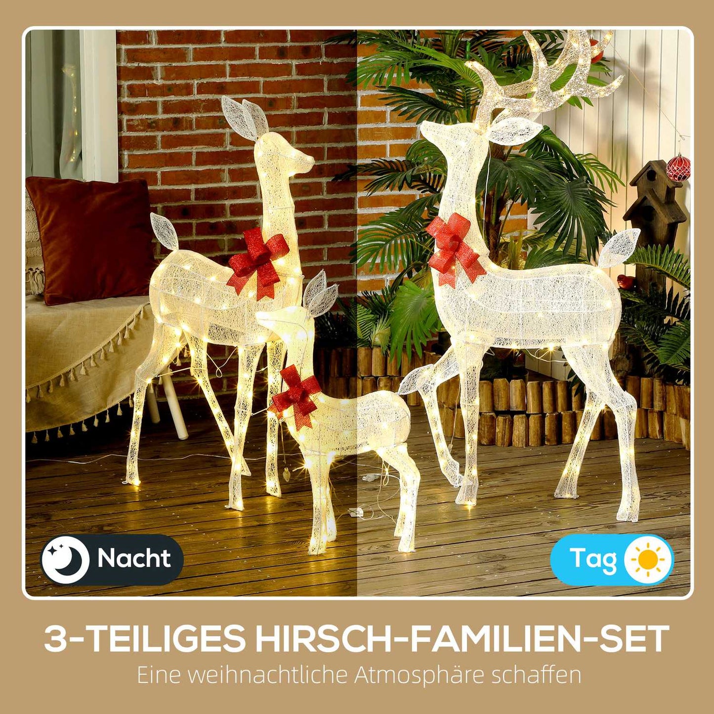 Outdoor Reindeer Family Lights, 283 LEDs, Weatherproof