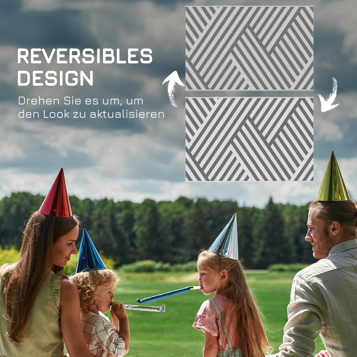 Reversible outdoor rug, light grey/cream, 182x274cm, with carrying bag