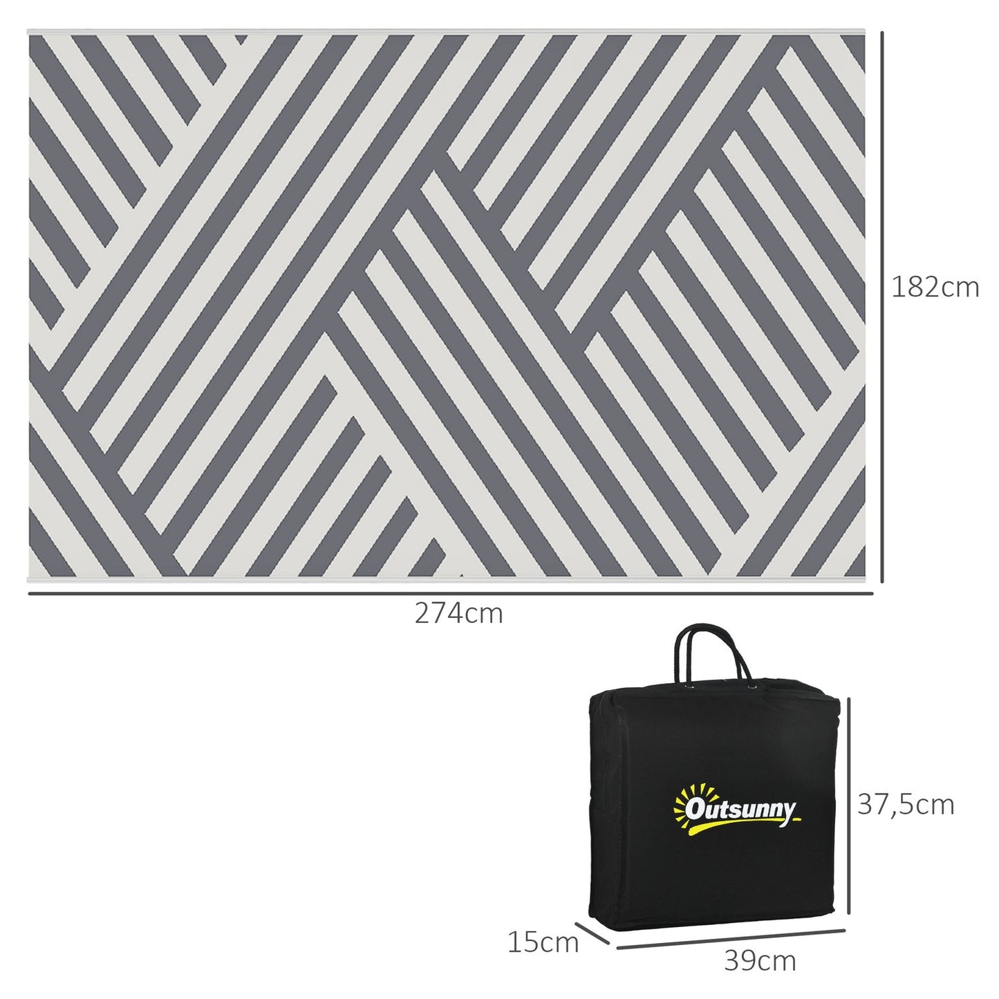 Reversible outdoor rug, light grey/cream, 182x274cm, with carrying bag
