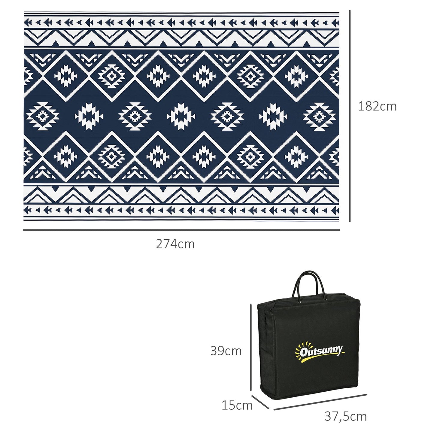 Reversible outdoor rug - Water repellent, 182x274Cm