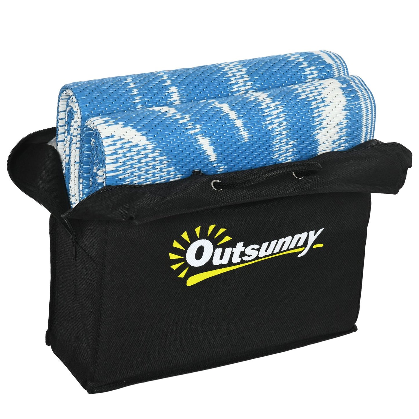 Reversible outdoor mat with bag, 182x274cm, blue