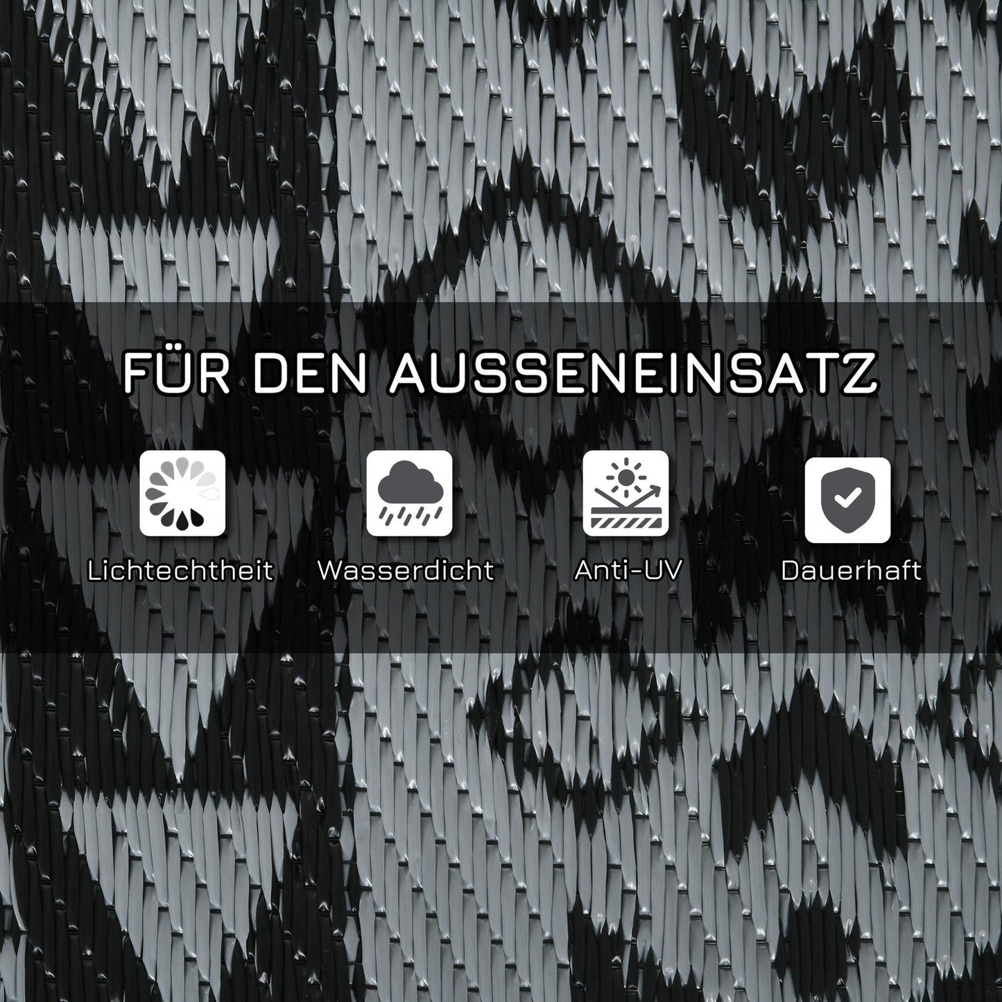 Reversible outdoor rug, water-repellent, 182x274cm, black/grey