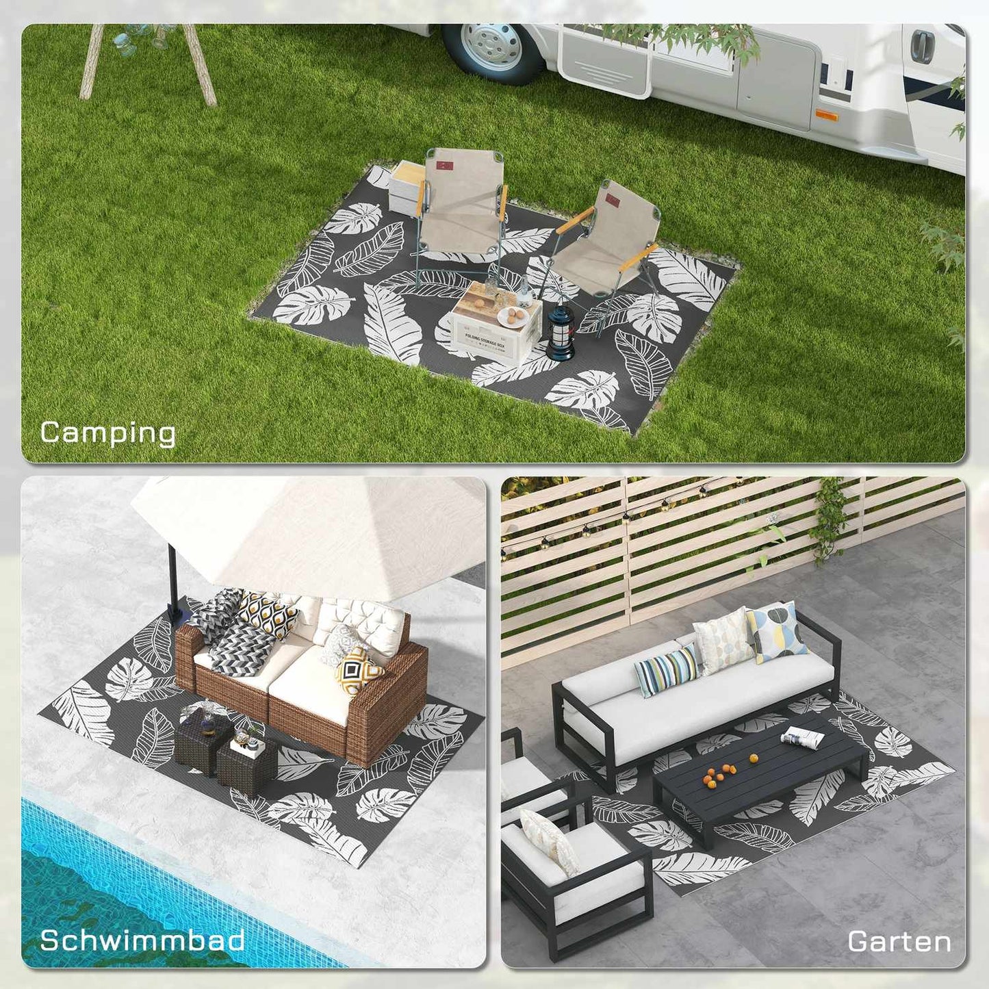 Weather-resistant outdoor rug, double-sided, grey/white 182x274 cm