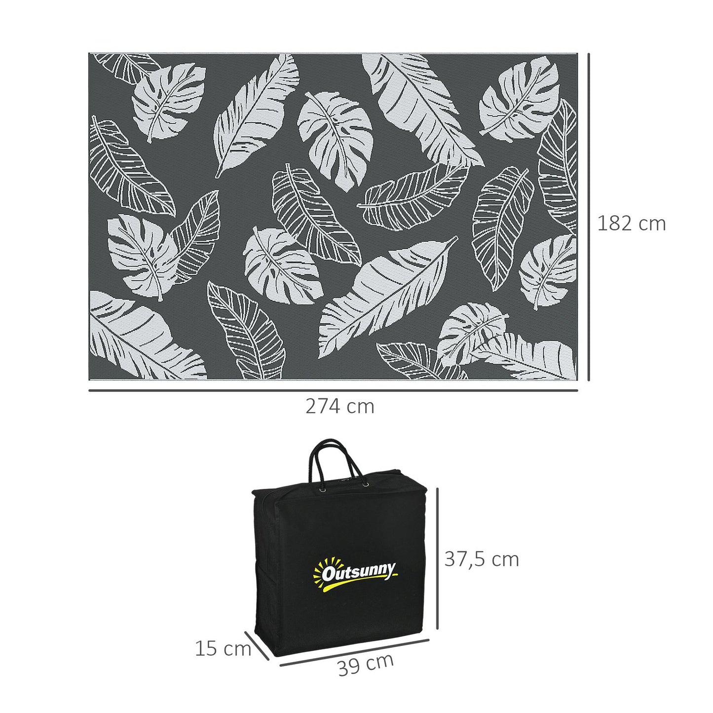 Weather-resistant outdoor rug, double-sided, grey/white 182x274 cm