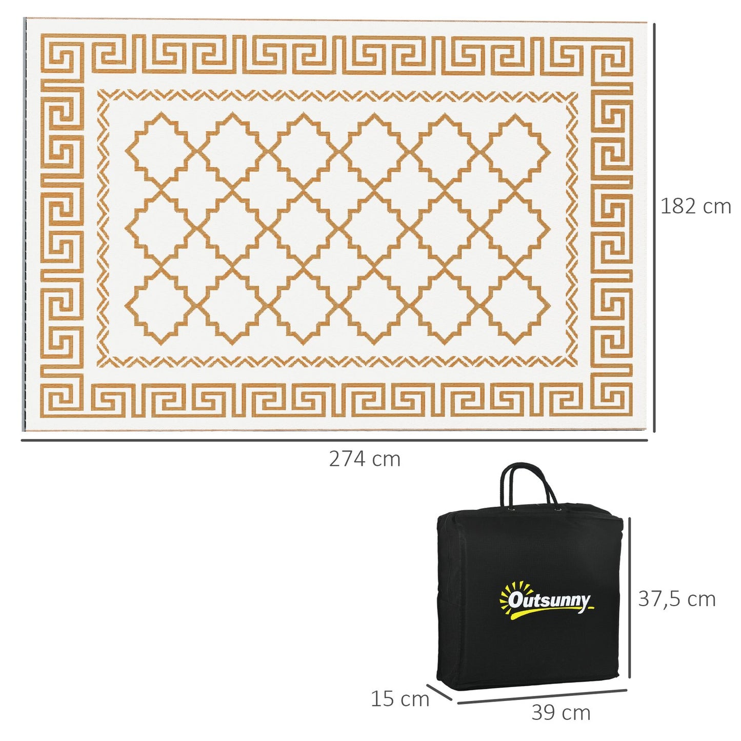 Reversible outdoor rug, weatherproof plastic, 182x274 cm, brown/cream