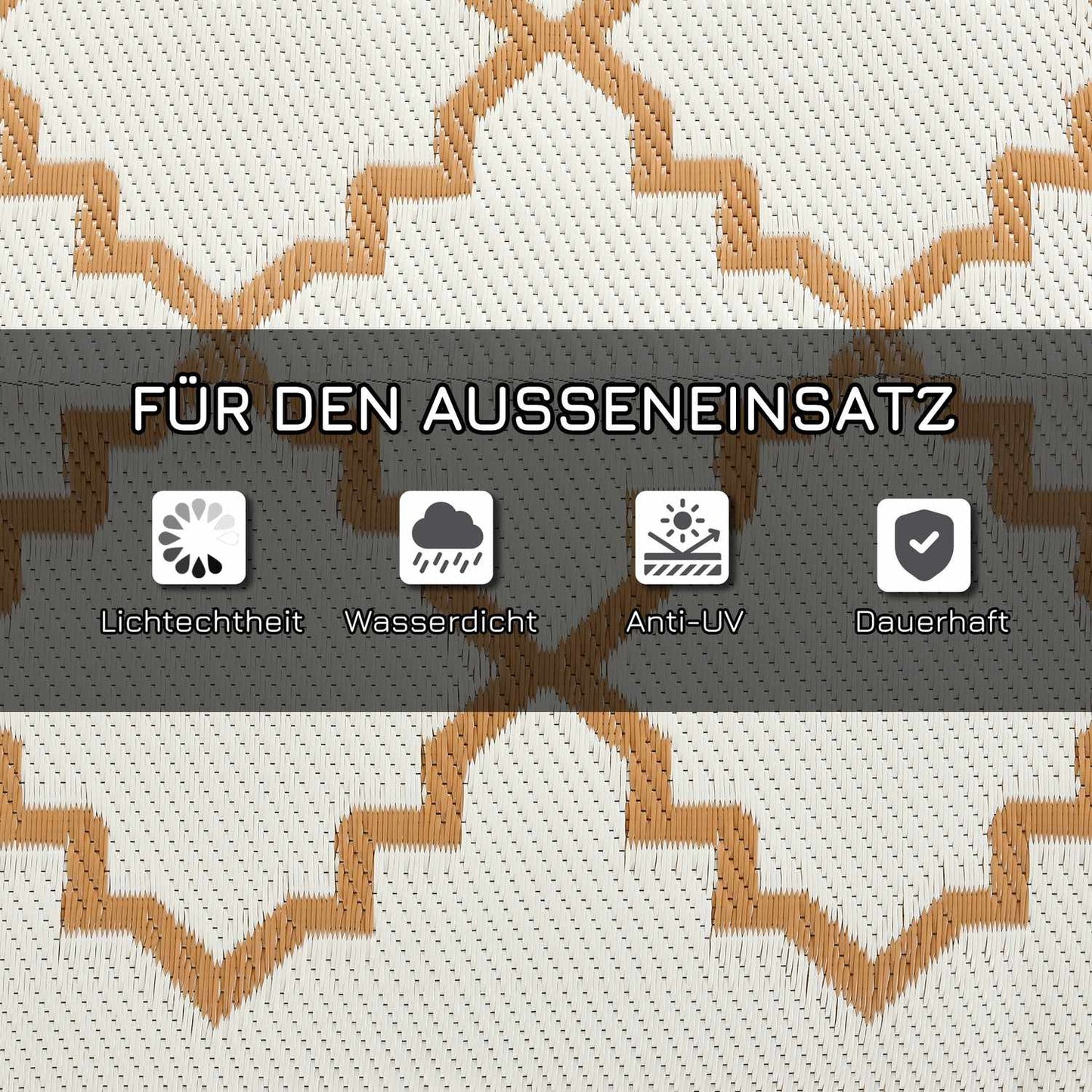 Reversible outdoor rug, weatherproof plastic, 182x274 cm, brown/cream