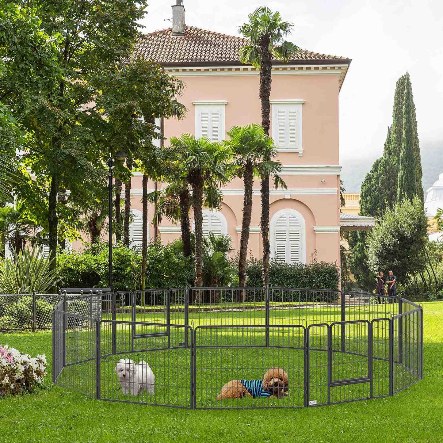 Outdoor dog playpen - 12-panel steel, black, 60 cm high