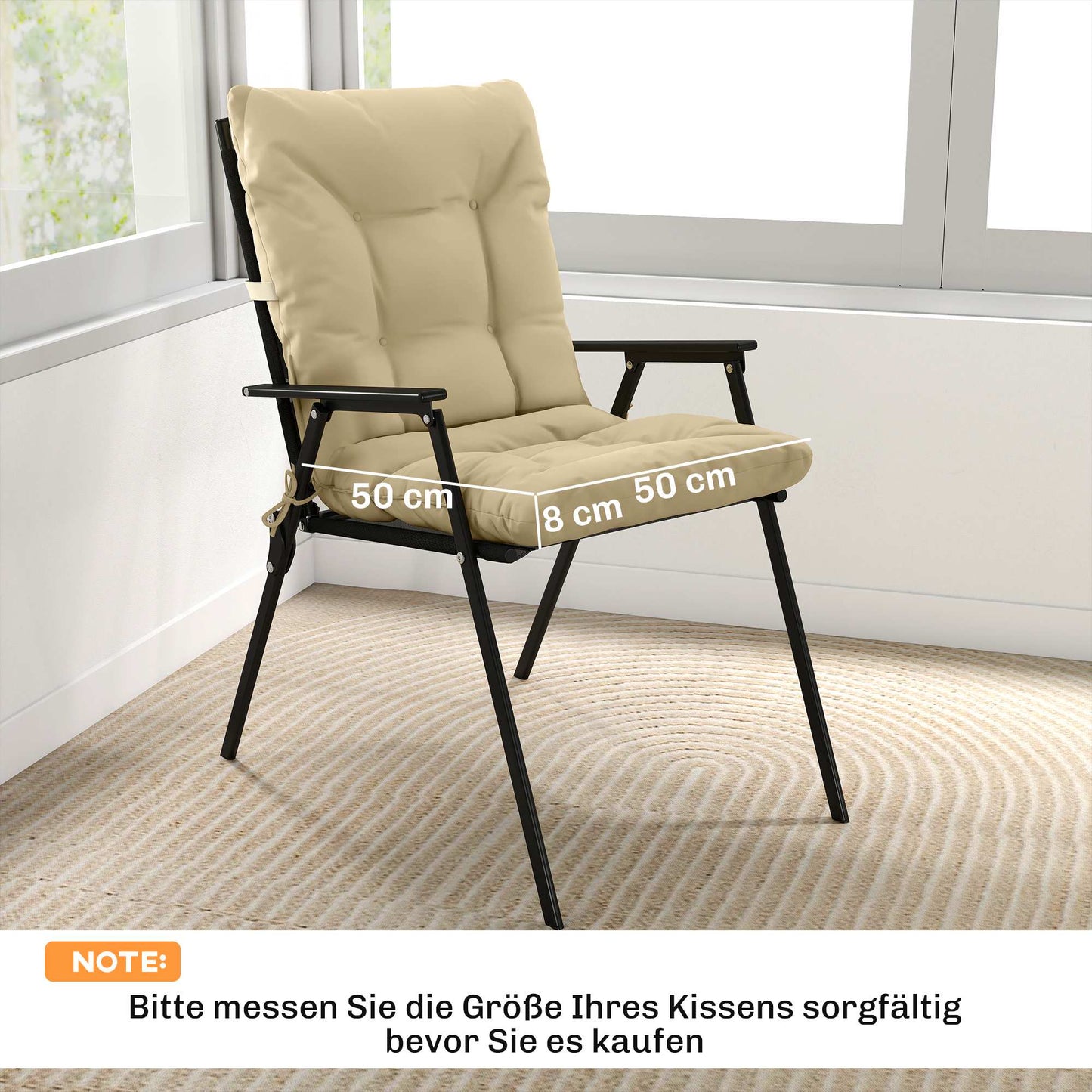 Outdoor Seat Cushions Set, 8cm Thick, Beige, 120x50 cm