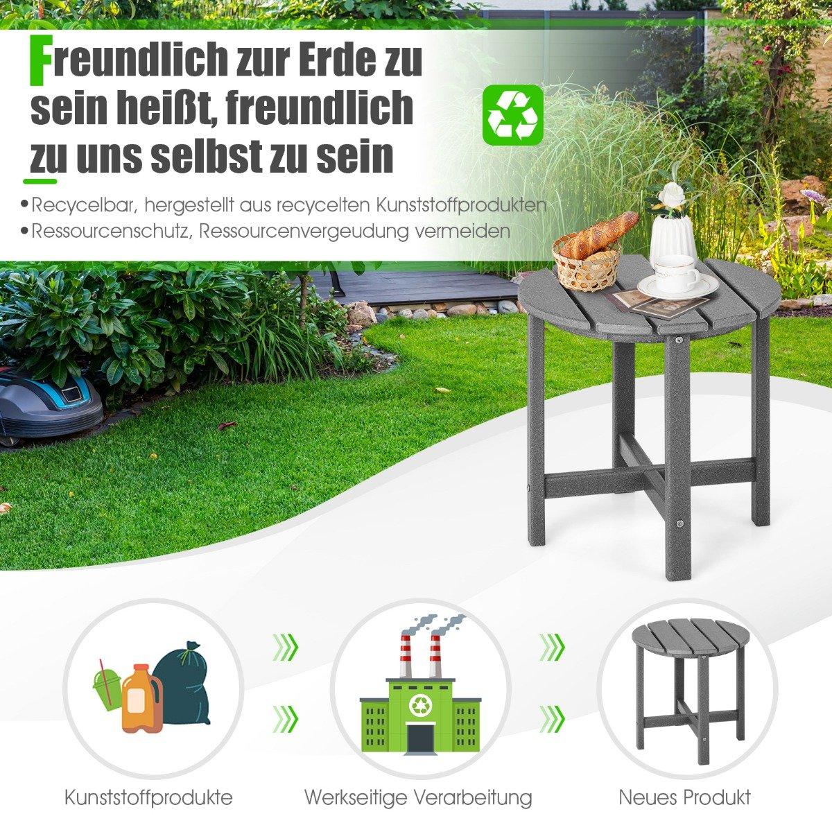 Outdoor Side Table, Weatherproof HDPE, 46 cm, Grey