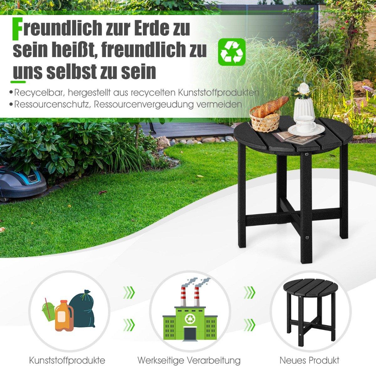 Outdoor Side Table, Weatherproof HDPE, Black, 46 cm