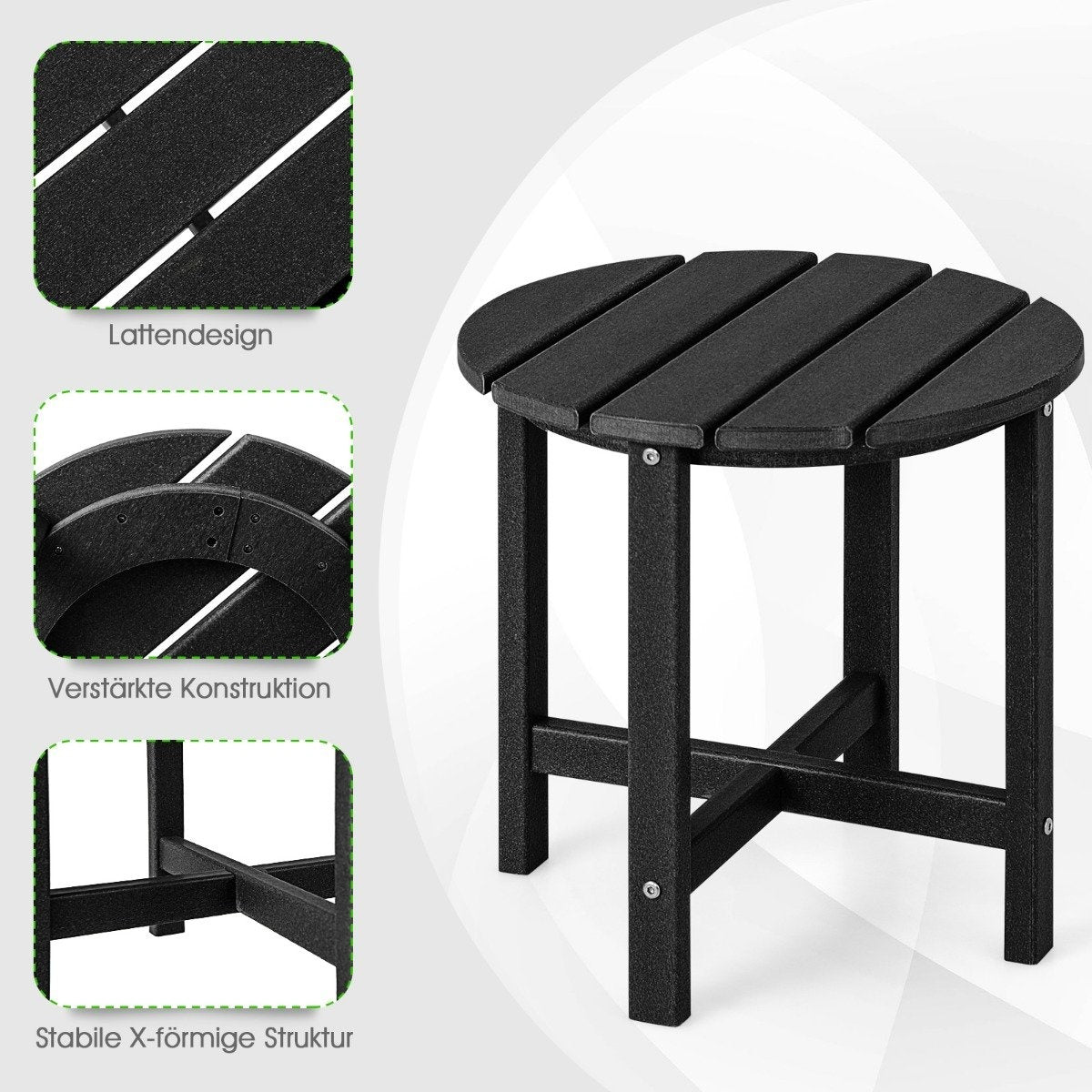 Outdoor Side Table, Weatherproof HDPE, Black, 46 cm