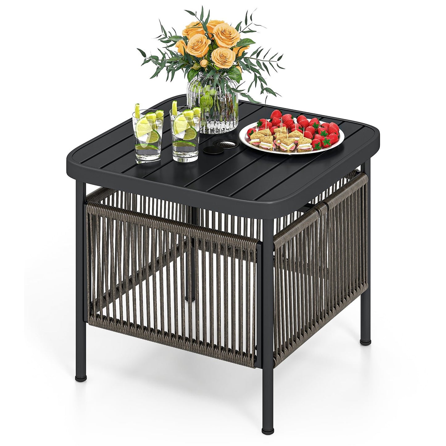 Outdoor Side Table, Weatherproof Rattan, 56x56x49 cm