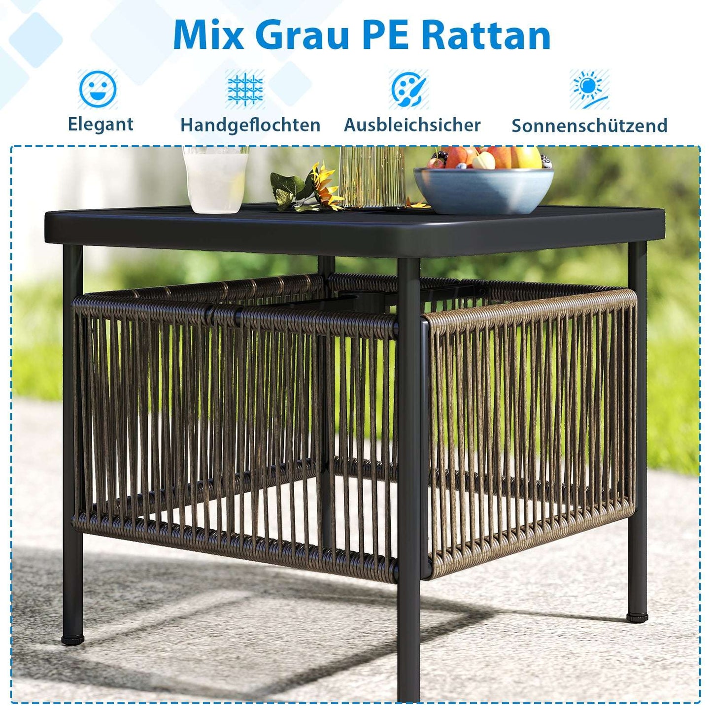 Outdoor Side Table, Weatherproof Rattan, 56x56x49 cm