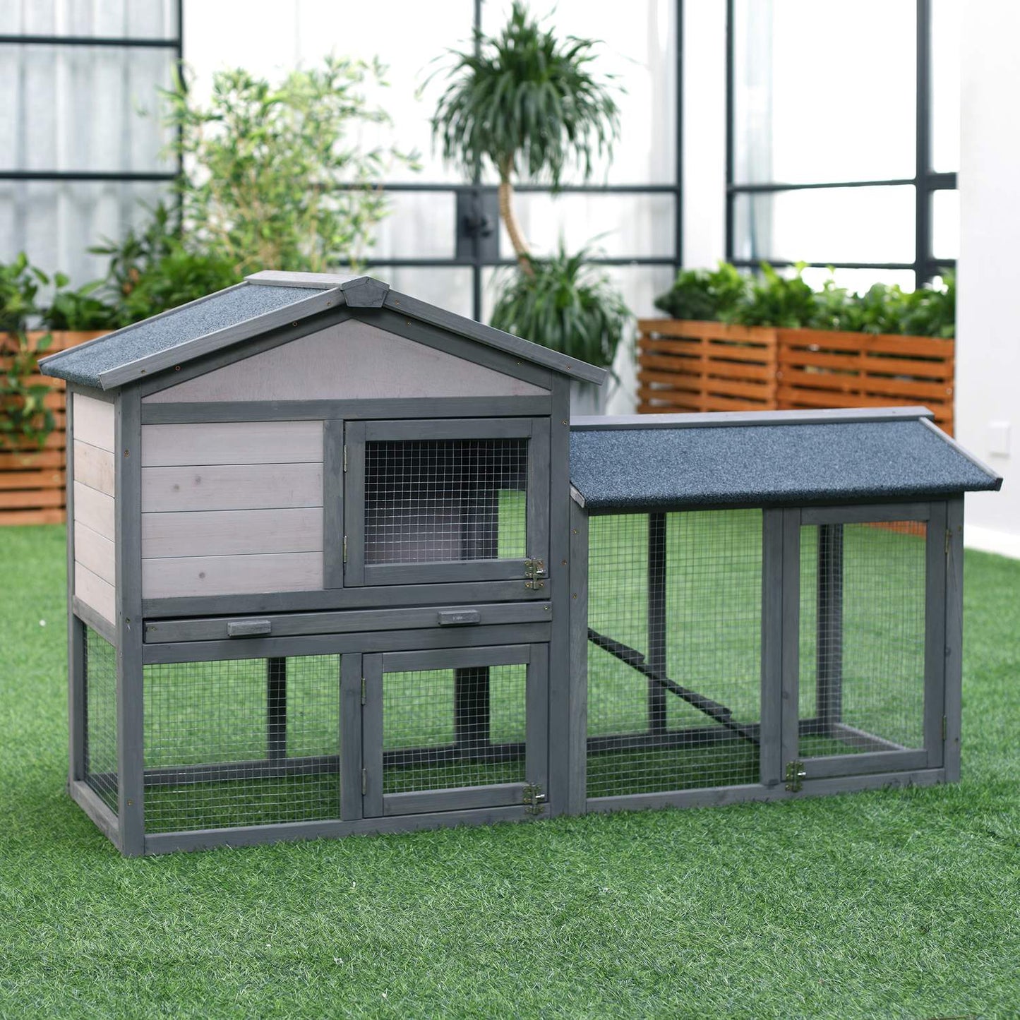 Outdoor Small Animal Hutch, Dark Grey, 147 x 54 x 84 cm