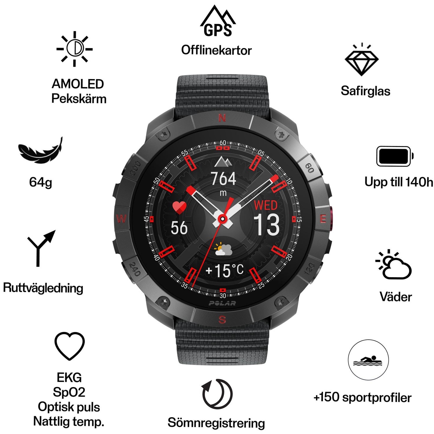 Outdoor Sports Watch, Titanium, AMOLED Sapphire Display