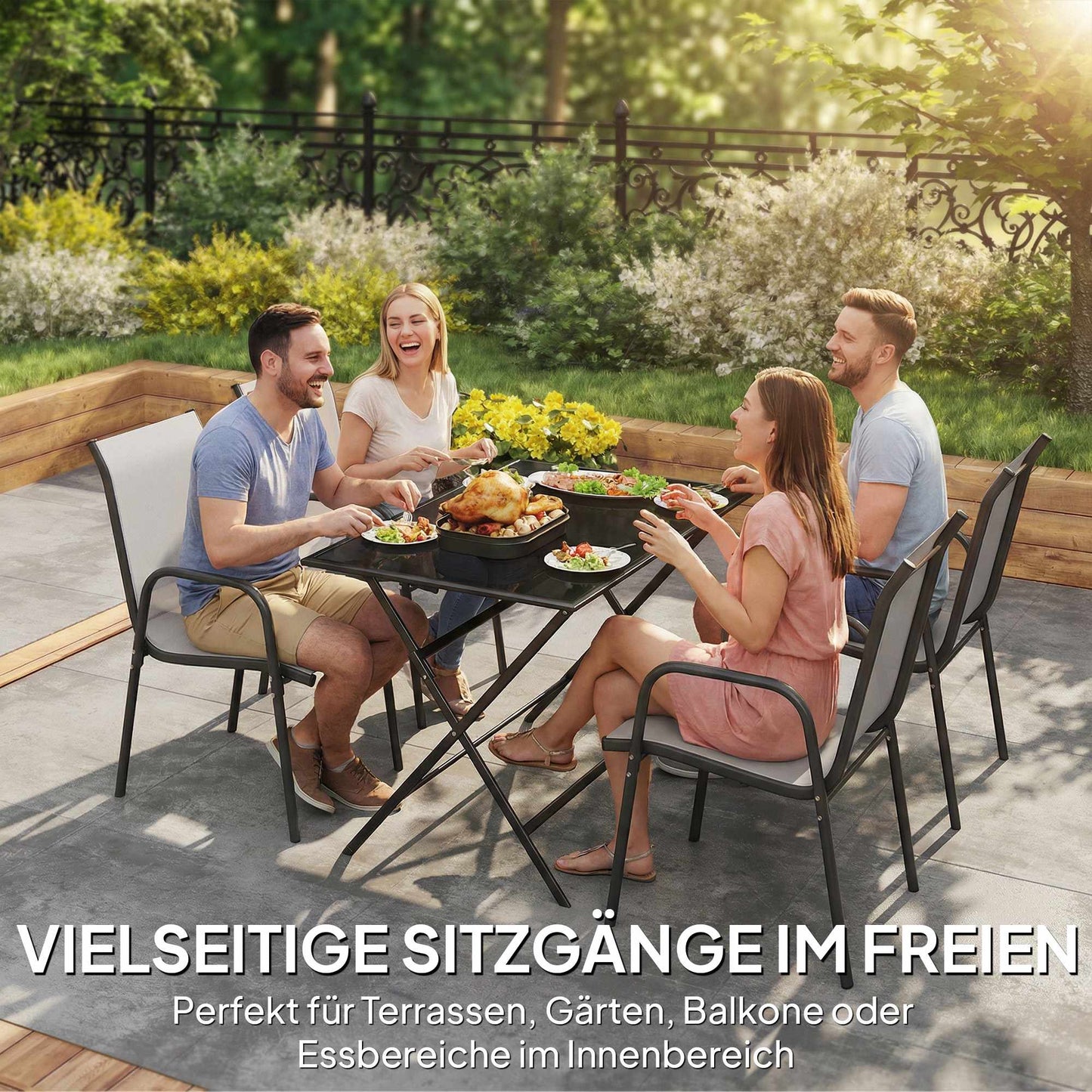 Outdoor Stackable Garden Chairs, Metal Frame, Set of 4