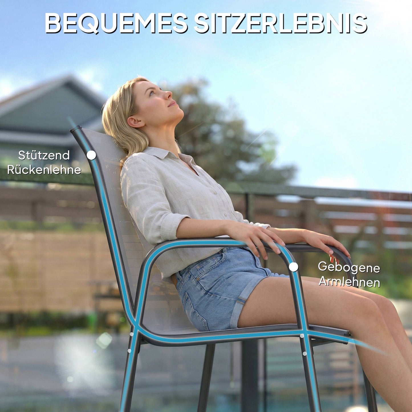 Outdoor Stackable Garden Chairs, Metal Frame, Set of 4