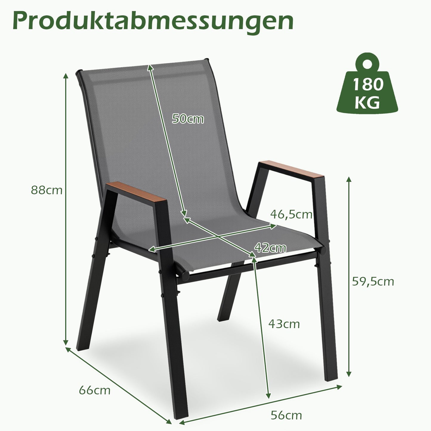 Outdoor Stackable Garden Chairs Set, Breathable Teslin Fabric