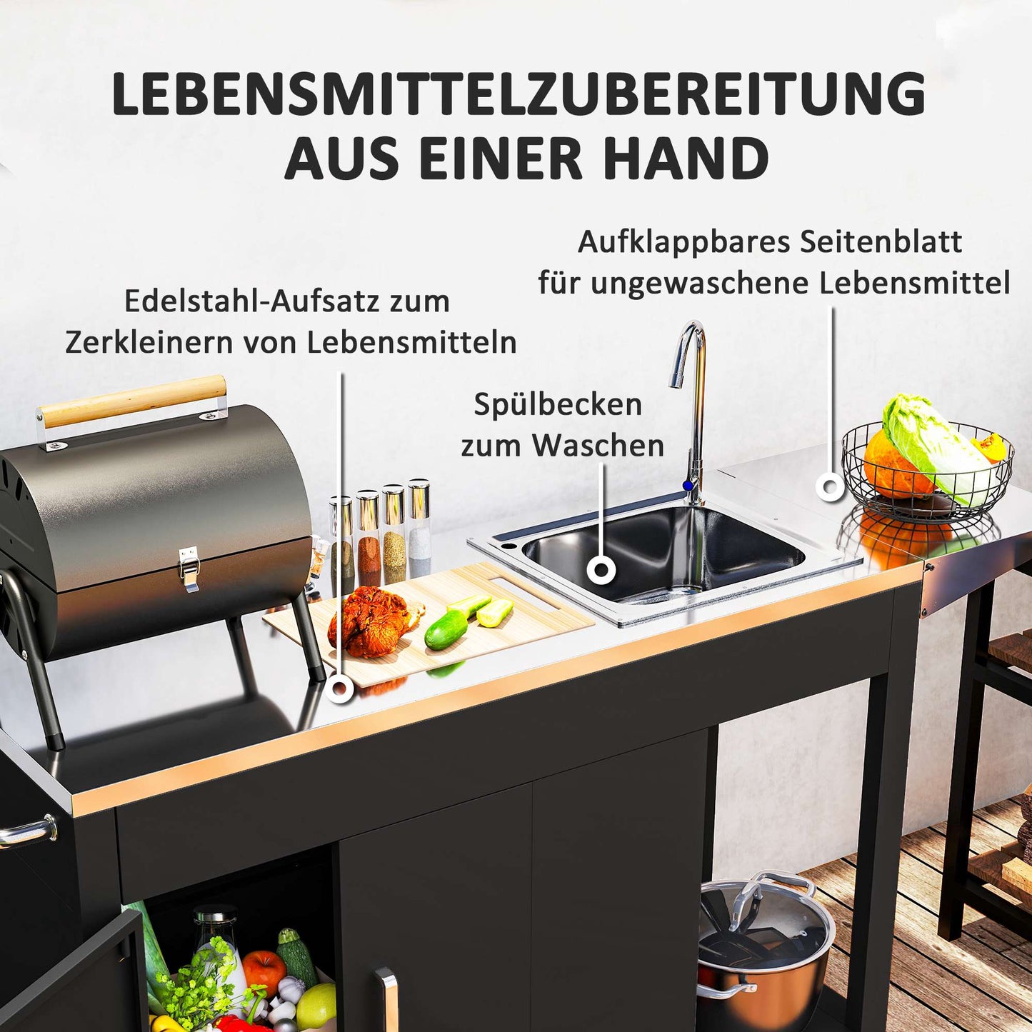Outdoor Stainless Steel Grill Cart with Sink Station