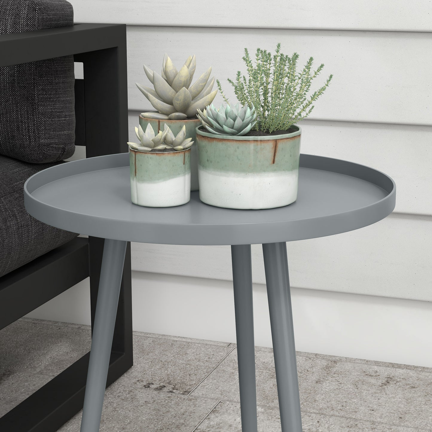 Outdoor Steel Side Table, Round, Grey, Ø40 x 50H cm