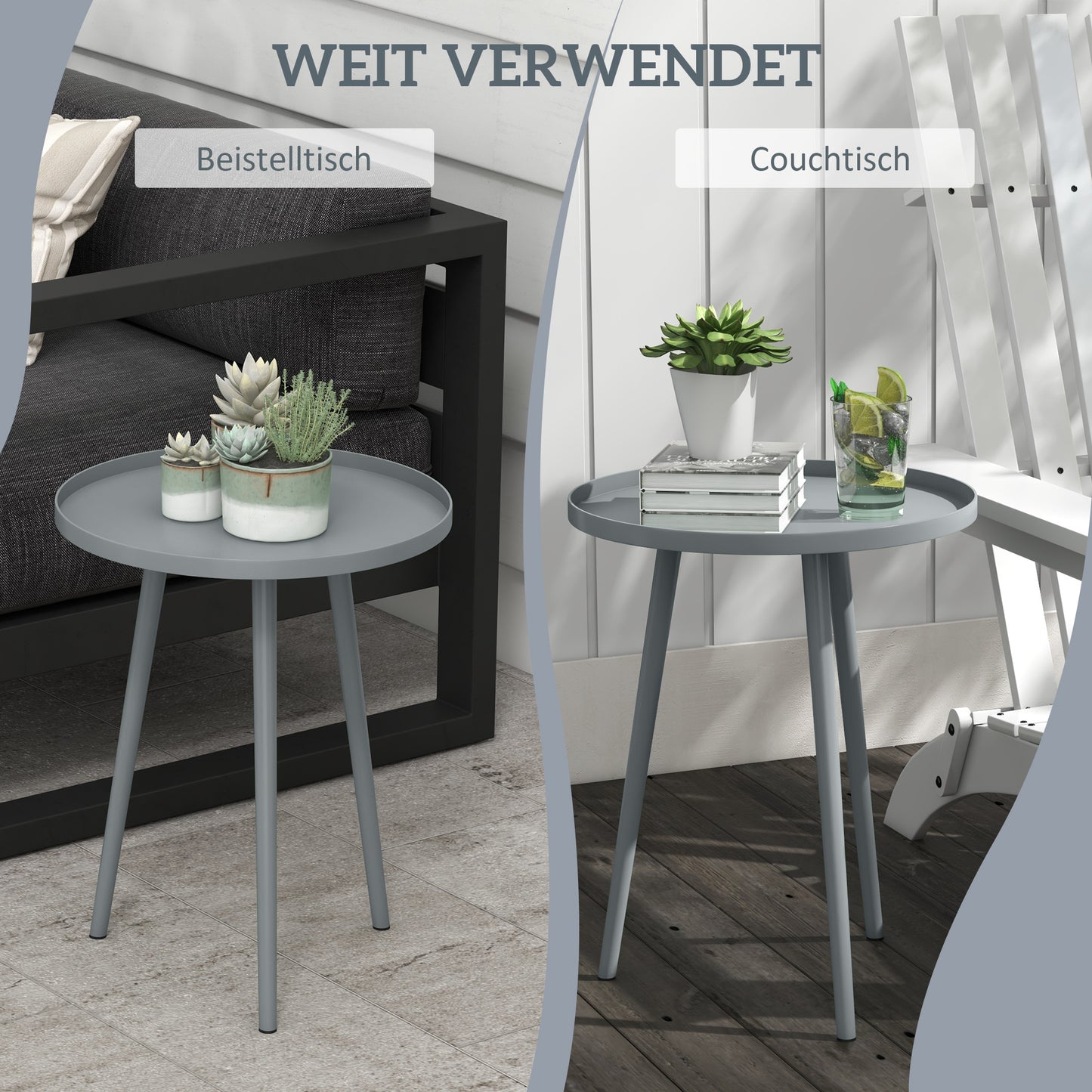 Outdoor Steel Side Table, Round, Grey, Ø40 x 50H cm