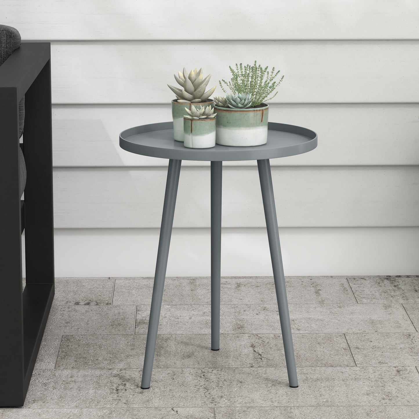 Outdoor Steel Side Table, Round, Grey, Ø40 x 50H cm