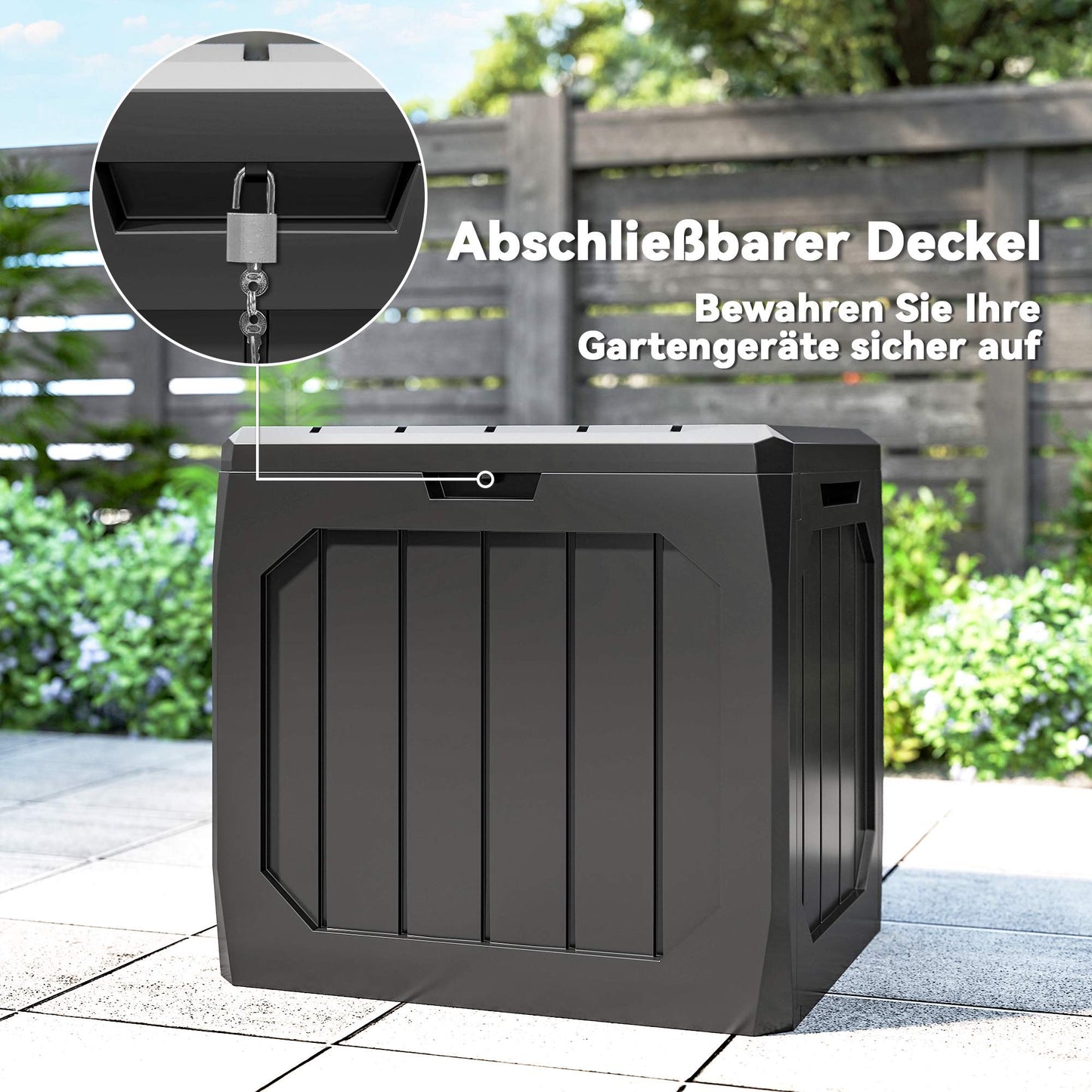 Outdoor Storage Box, 121L, Black, Weatherproof, Lockable
