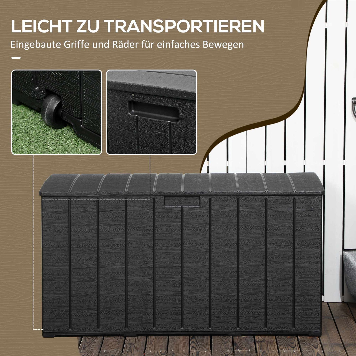 Outdoor Storage Box, 366L, Waterproof, Plastic, With Wheels