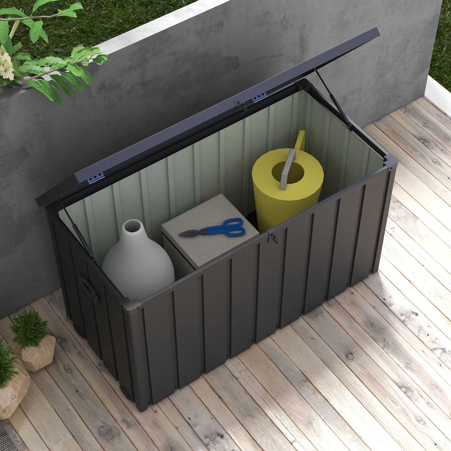 Outdoor Storage Box, 450L Capacity, Steel Frame, Dark Grey