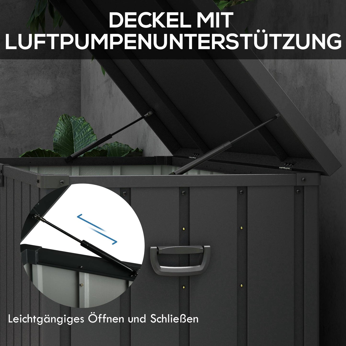 Outdoor Storage Box, 450L Capacity, Steel Frame, Dark Grey