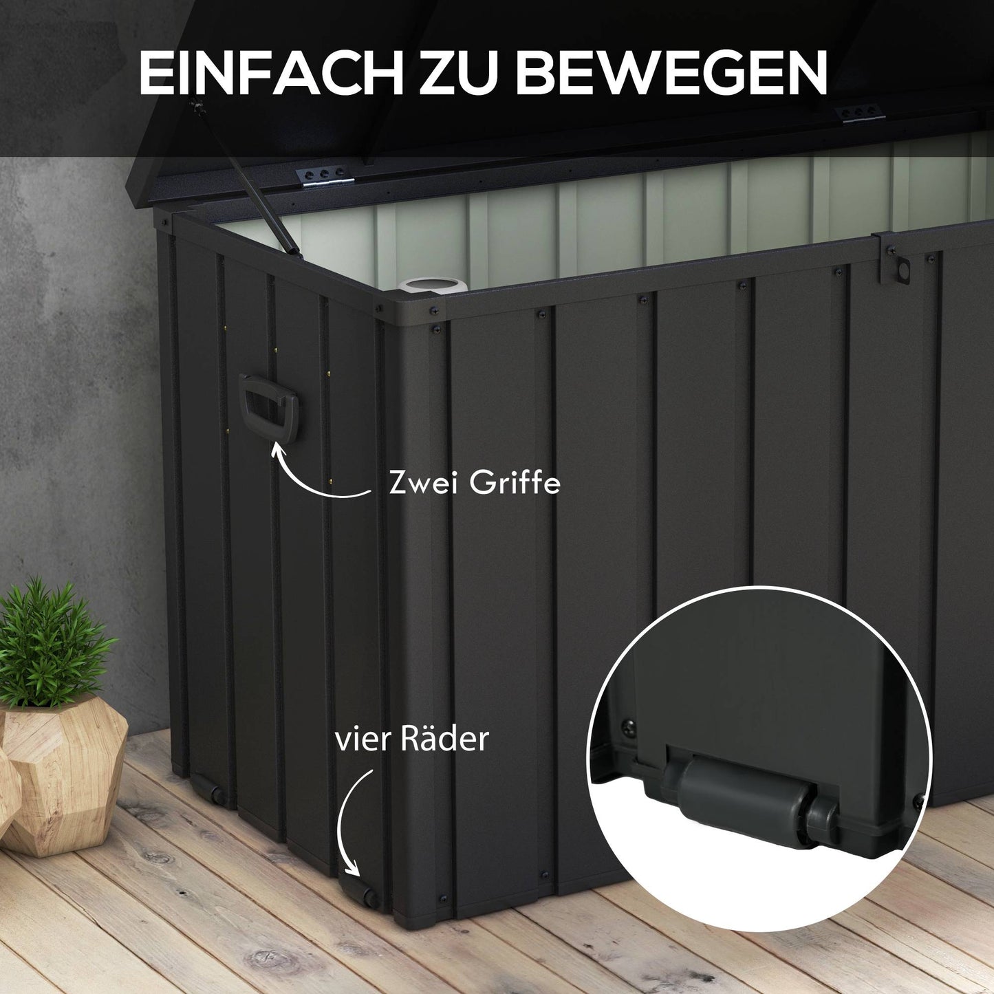 Outdoor Storage Box, 450L Capacity, Steel Frame, Dark Grey