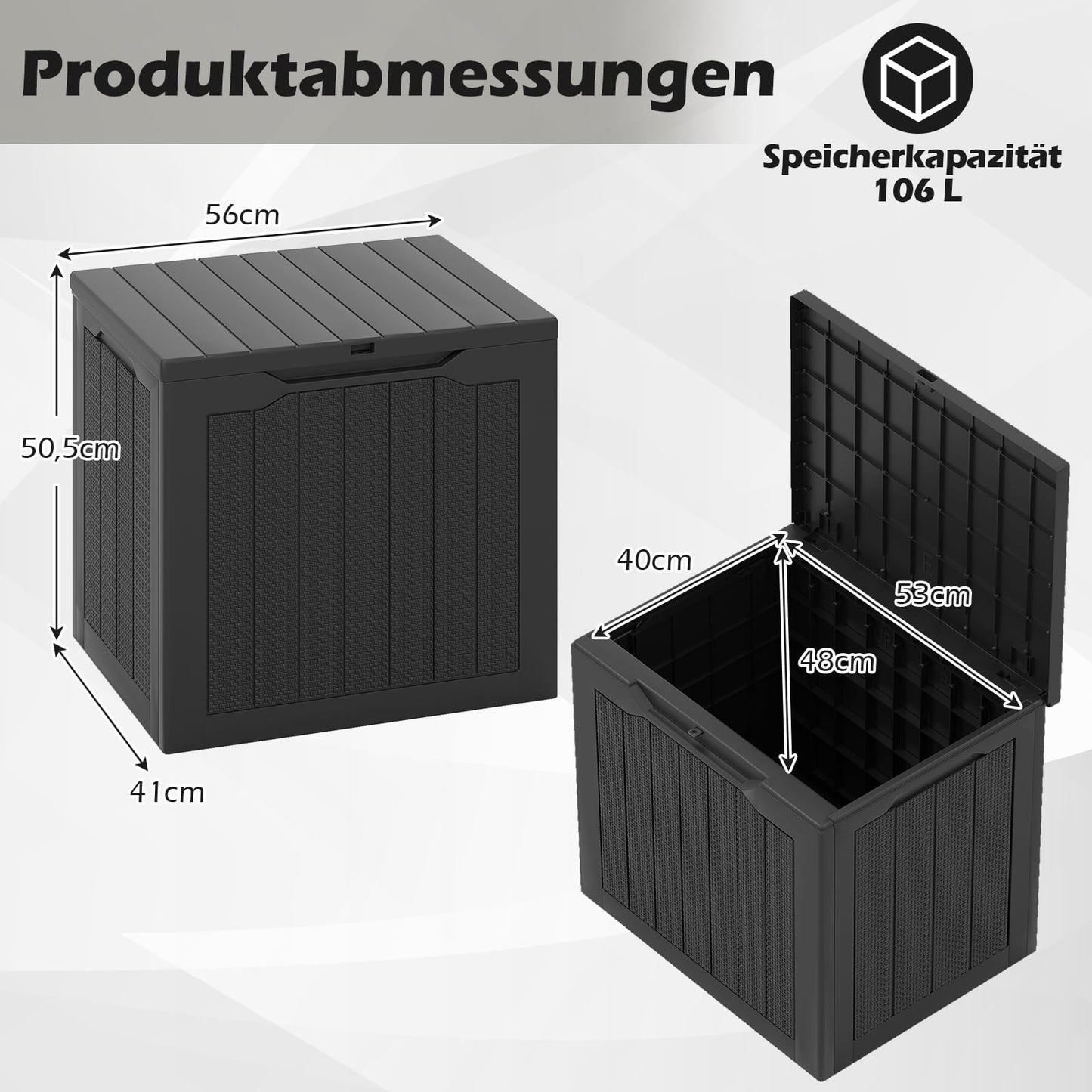 Outdoor Storage Box 96L, Lockable Lid, Rattan Look, Black