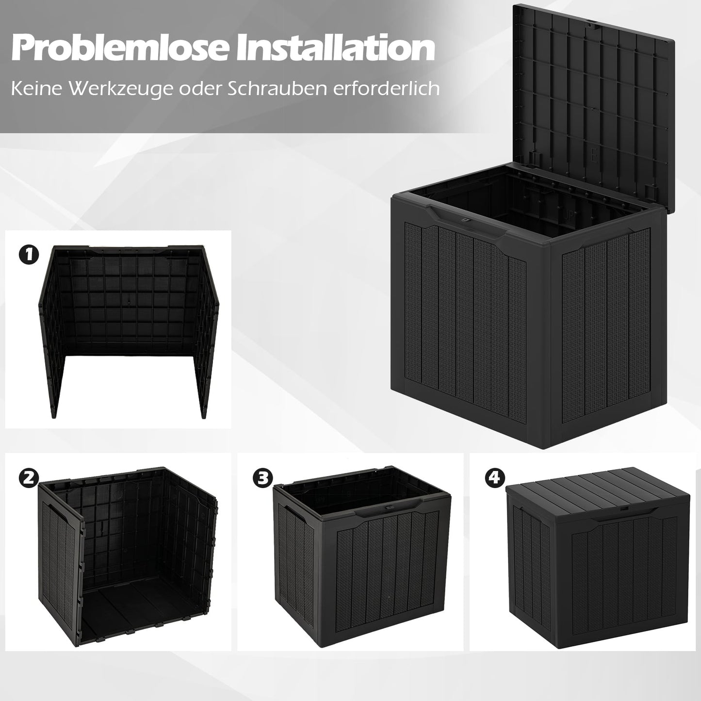 Outdoor Storage Box 96L, Lockable Lid, Rattan Look, Black