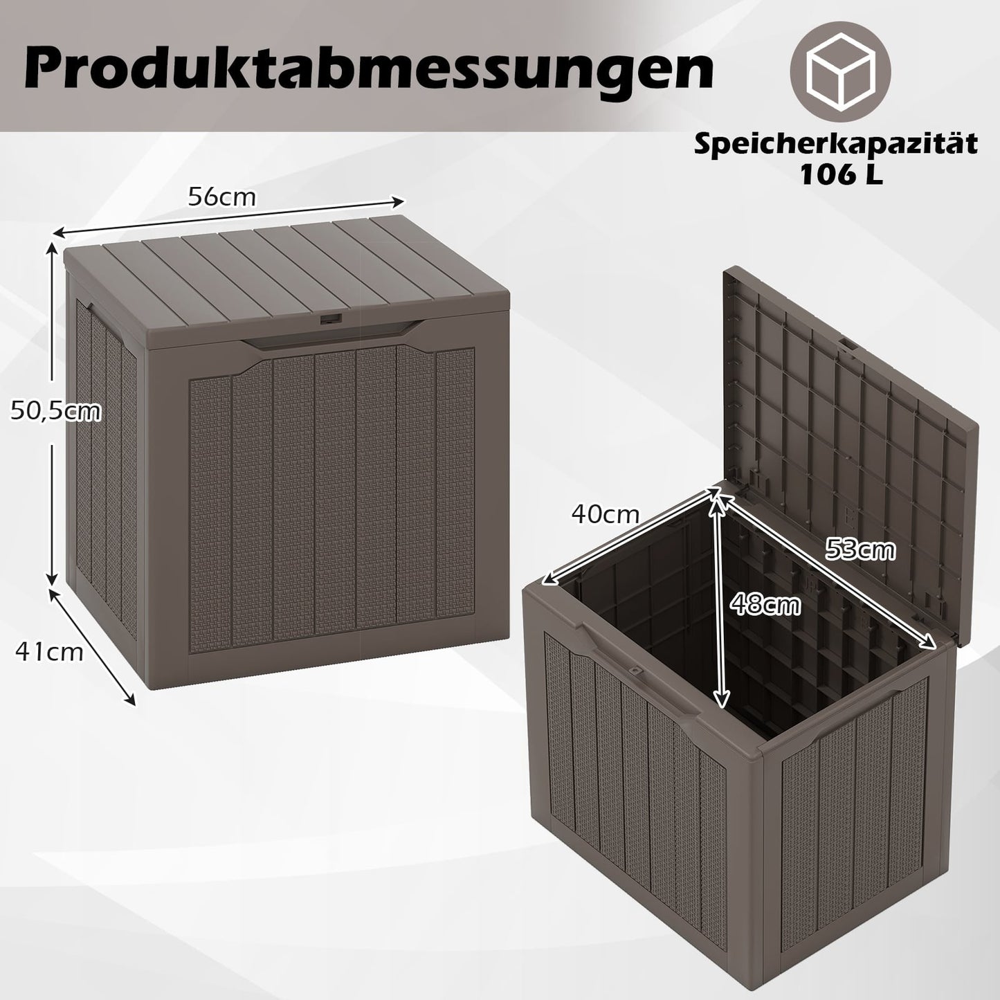 Outdoor Storage Box 96L, Lockable Lid, Rattan Look, Brown