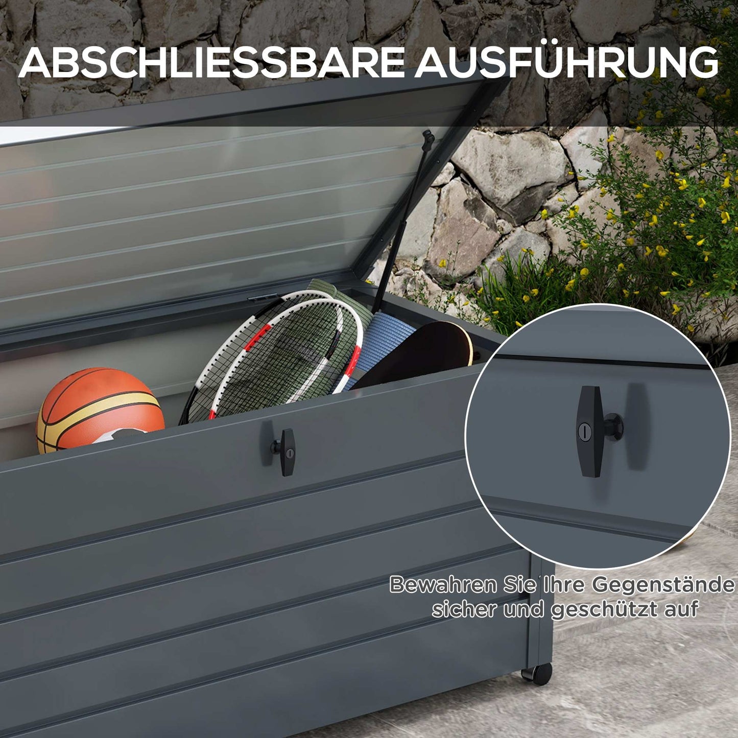 Outdoor Storage Box, Waterproof, 311L, Dark Grey, Steel