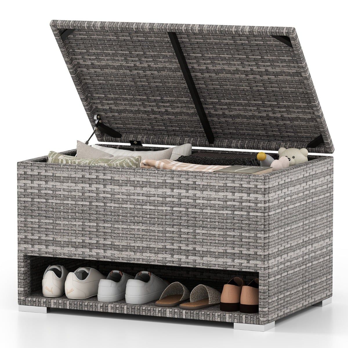 Outdoor Storage Box with Shoe Rack, 186L, Grey, Weatherproof