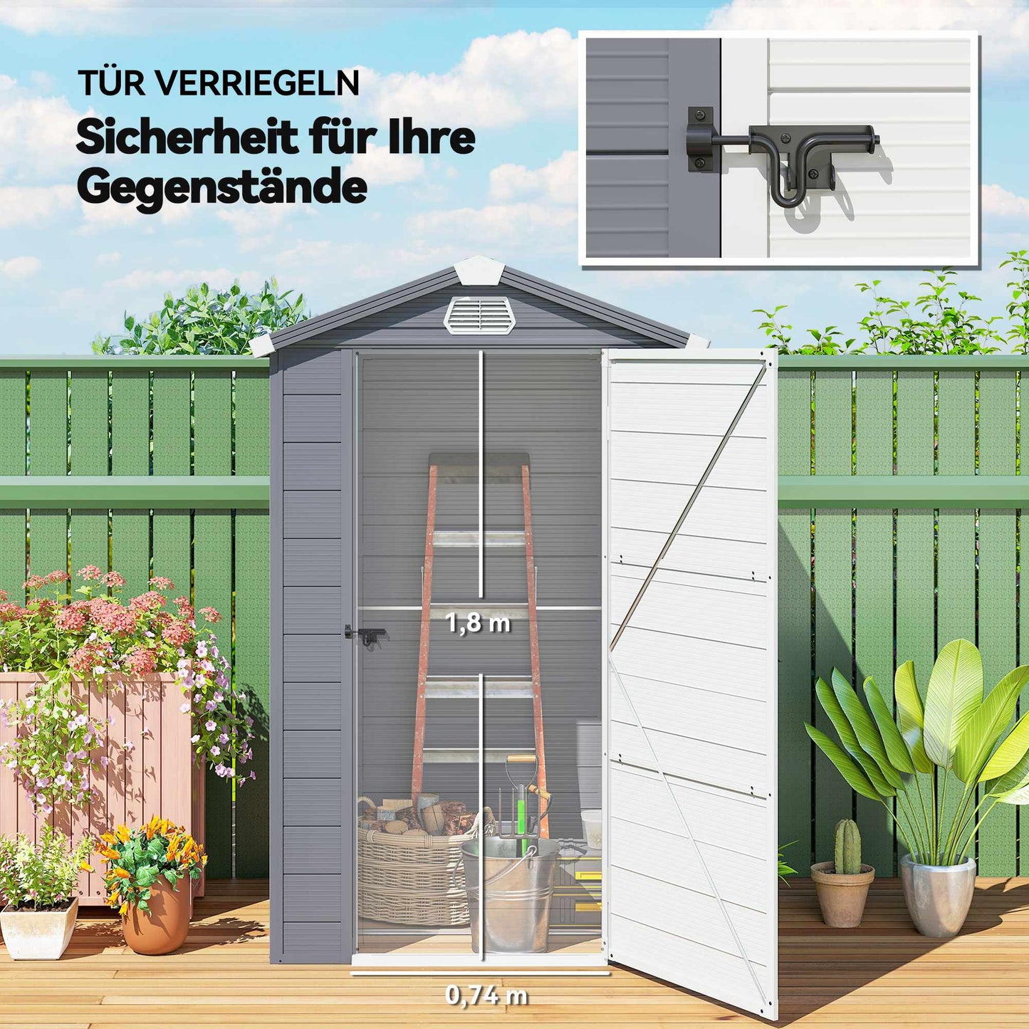 Outdoor Storage Shed, 1.1m², Polypropylene, Lockable Door