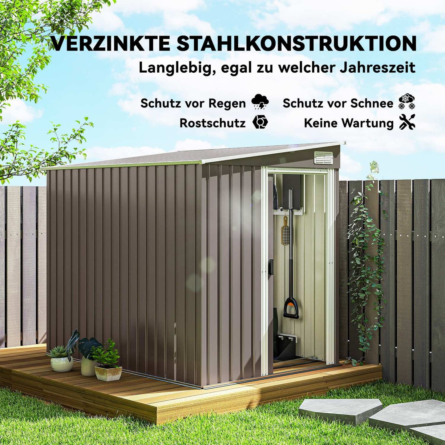 Outdoor Storage Shed, 7x5 ft, Galvanized Steel, Ventilated