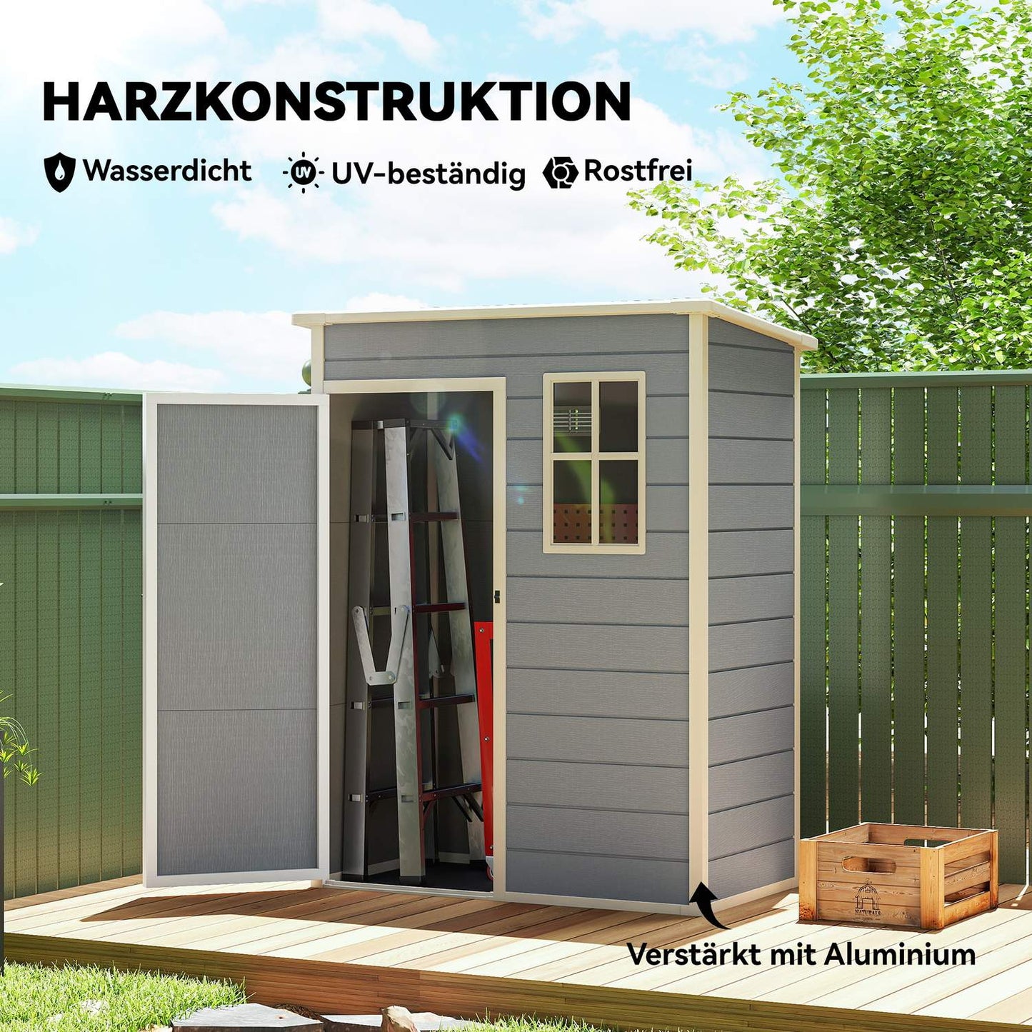 Outdoor Storage Shed, Polypropylene, Lockable Door