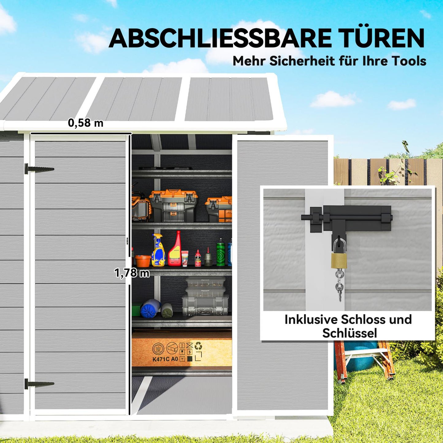Outdoor Storage Shed, Polypropylene, Waterproof, 181x181x220 cm
