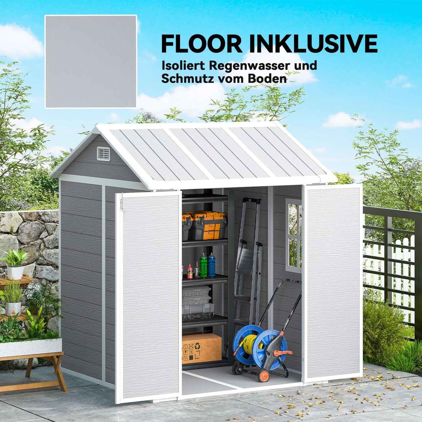 Outdoor Storage Shed, Polypropylene, Waterproof, 181x181x220 cm
