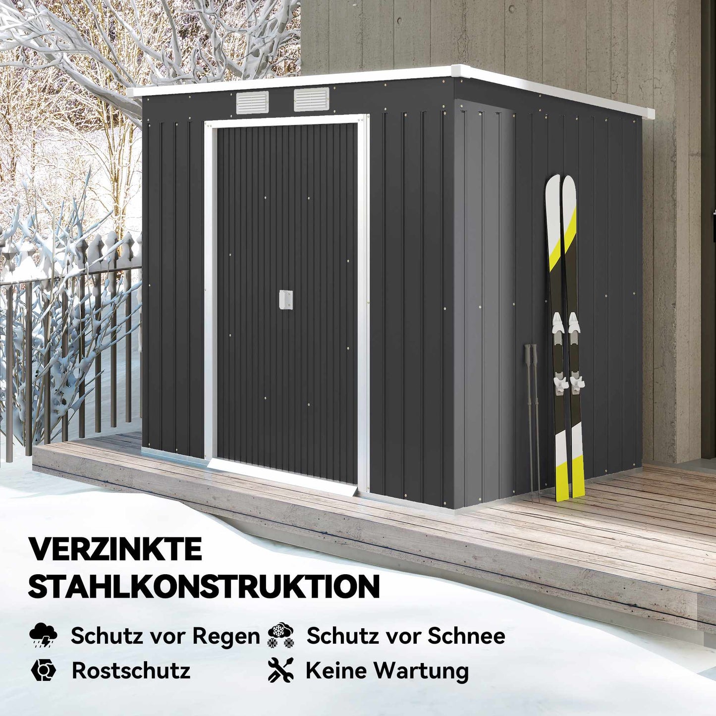 Outdoor Storage Shed, Vent Windows, Sliding Doors, Steel, 213x130x172 cm