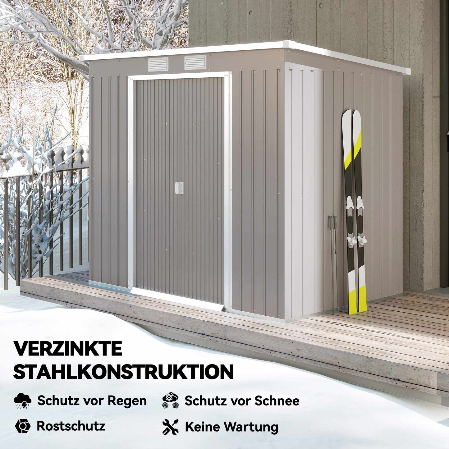 Outdoor Storage Shed, Vent Windows, Sliding Doors, Steel, 213x130x172 cm